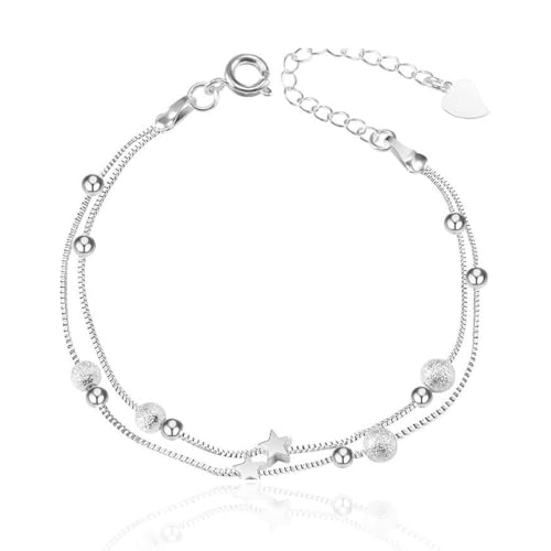 QEXUJOW Armbänder für Damen Sterling Silber Armband Damen Armband Damen Silber Armband 925 Silber Stern Armband Perlenarmband Geschenk für Frauen von QEXUJOW