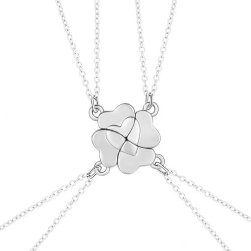 QEXUJOW Ketten für Damen,Vierblättriges Kleeblatt Freundschaft Halsketten für 4 Mädchen, BFF Magnetische Halskette, Beste Freunde Halsketten Passende Halskette von QEXUJOW