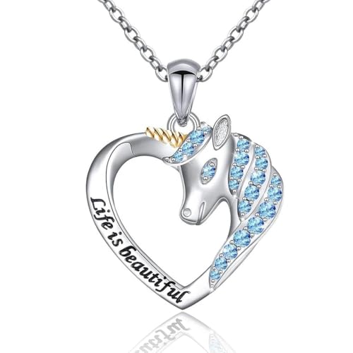 QEXUJOW Ketten für Damen Damen 925 Silber Halskette mit Anhänger, Halskette Damenkette Silber Diamantschmuck mit Geschenkbox, Geeignet für Damen Freundinnen (Blau) von QEXUJOW