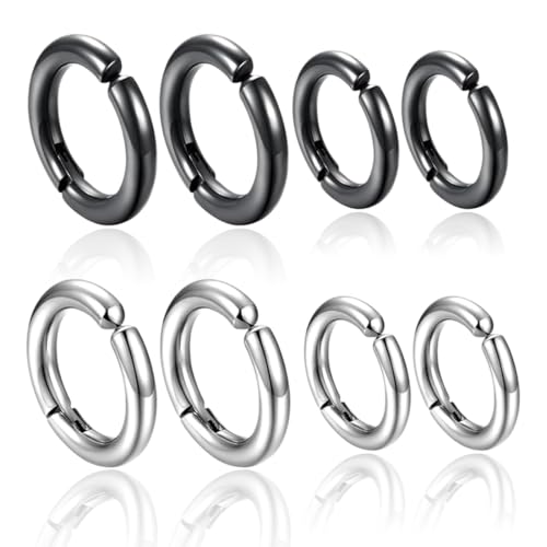 QEXUJOW Ohrringe für Herren Herren Ohrringe Edelstahl Creolen Set Ohrringe Herren Damen Knorpel Spirale Piercing Ohren Mode Creolen Herren Damen Schwarze Ohrringe (4 Paare) von QEXUJOW