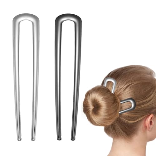 Französische Haarnadel, 2 Stück French Hair Pin French Twist Hair Pin U Förmige Haarnadeln Metallspange Haarpin French Pin Bobby Pins Förmige Haarstäbchen für Haar Accessoire Frauen (Silver, Gunmetal) von QFECT