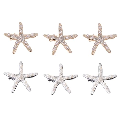 6 Stück Seestern-Haarspangen, Perlen-Seestern-Strass-Haarspangen, Meerjungfrau-Haar-Accessoires, Süße Haarspangen Für Frauen, Elegante Hochzeits-Haarspangen, Braut-Haar-Accessoires von QFEHTHSK