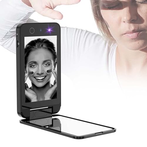 10 Cm GroßEr, Doppelseitiger Kosmetikspiegel Zur Gesichts-Sonnenschutz-Entfernung, Taschenspiegel Zur Sonnenschutz-Visualisierung, Tragbarer, Intelligenter Sonnenschutz-Test,Black von QFGain