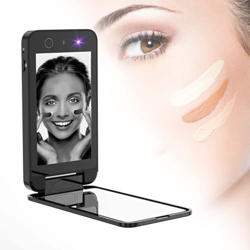 Kompakter, 10 Cm GroßEr, Doppelseitiger, Tragbarer Kosmetikspiegel Mit Led-VergrößErung, Wiederaufladbar üBer Usb, Gesichts-Sonnenschutz-Entfernung,Black von QFGain