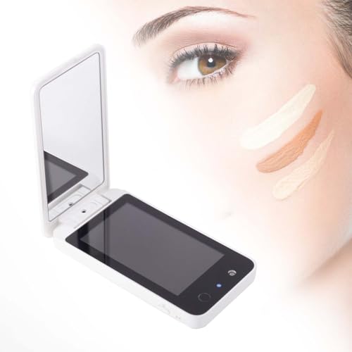 Kompakter, 10 Cm GroßEr, Doppelseitiger, Tragbarer Kosmetikspiegel Mit Led-VergrößErung, Wiederaufladbar üBer Usb, Gesichts-Sonnenschutz-Entfernung,White von QFGain