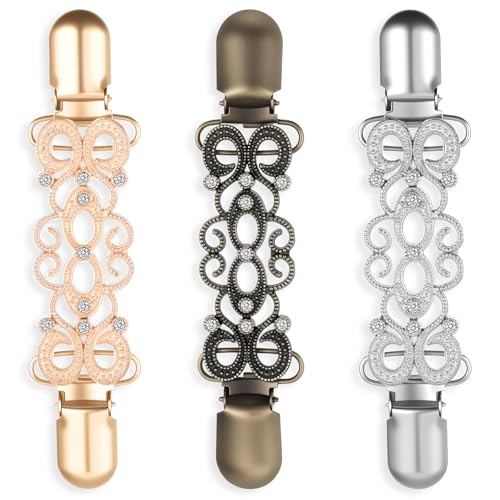 QFGasre 3 Stück Vintage Pullover Clips Hemd und Kleiderclips Rückengurte Schal und Strickjackenkragenclips zum Festziehen der Taille von Kleidern Hosen Broschen Dekoration für Frauen von QFGasre