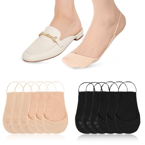 QFGasre 4 Paar Füßlinge Damen Low Cut Ballerina Socken Unsichtbare Halbsocken Söckchen mit Non-Slip Schlinge Schwarz Hautfarben von QFGasre