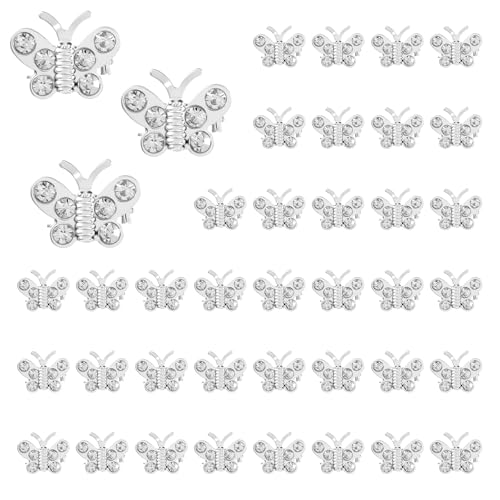 QFGasre 40 Stück Mini Haarspangen mit Strass-Schmetterlingen süße silberne Haarnadeln Glitzerhaare Backenclips Dekorative Haaraccessoires Brautkopfbedeckungen Haarschmuck für Bräute Mädchen Frauen von QFGasre