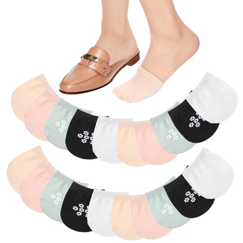 QFGasre 8 Paar Füßlinge Damen Zehensocken No Show Halbsocken für Pantoletten Unsichtbare Rutschfeste Socken für Damen Unsichtbare Anti-Rutsch Einlagen Baumwolle Nahtlos fürClogs von QFGasre