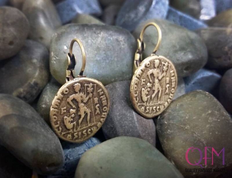 1 Paar Antike Münze Replika Ohrringe Antik Messing - Münzen von QFMarket