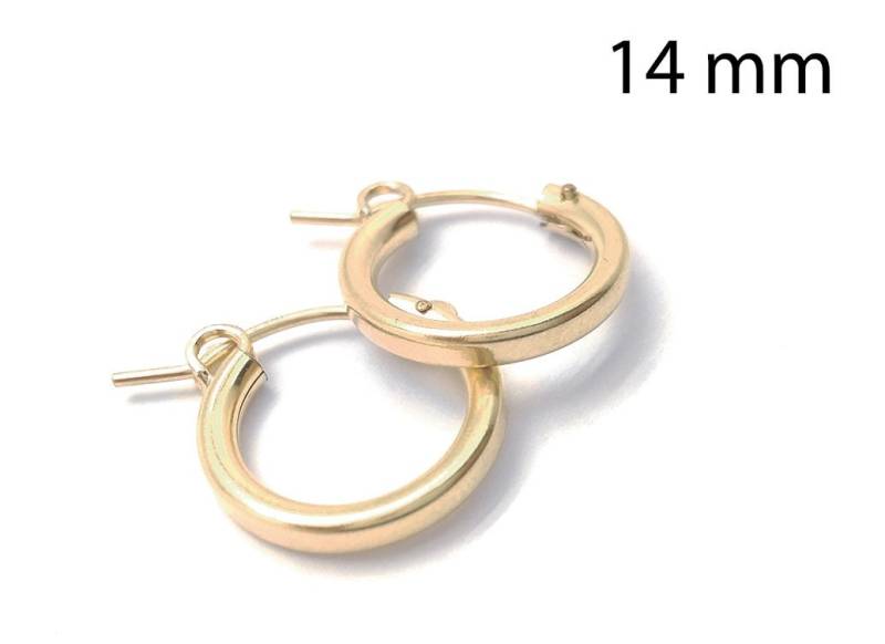 1 Paar Gold Filled 14K Creolen 14 Mm, Kleine Ohrdraht, Runde Creolen, Kreisohrring, Ohrring-Einstellungen, Mm von QFMarket
