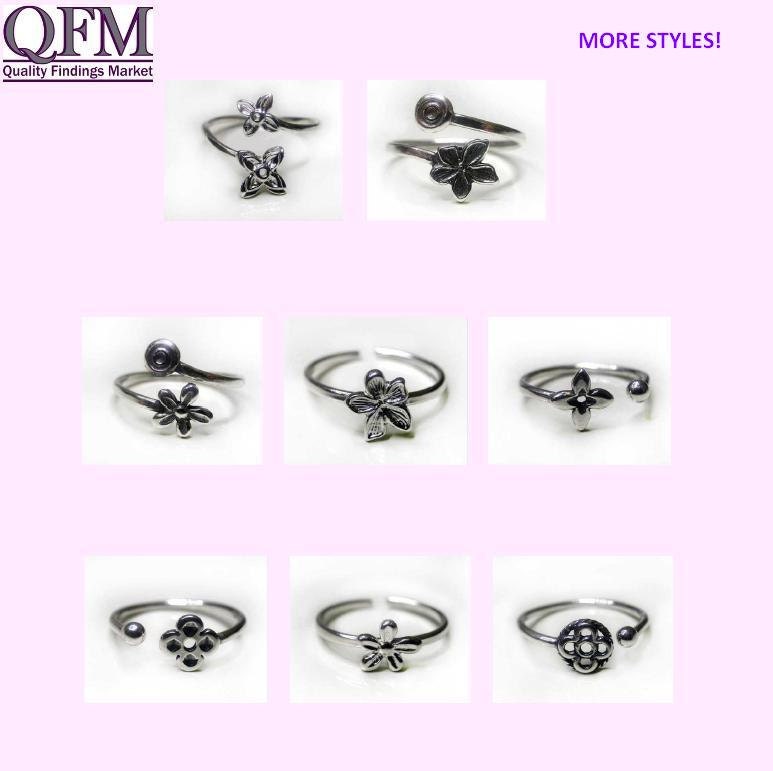 2Stk Sterling Silber Verstellbarer Blumenring Mit Kugelende, Kann Wie Knöchelring Verwendet Werden, Erhältlich in Antikem Oder Glänzendem von QFMarket