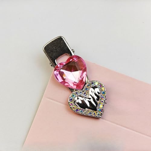 Elegante Haarspangen in Herzform mit Strasssteinen für Damen, modische Seitenklemmen, stilvolles Haar-Accessoire mit Diamant-Liebes-Haarnadel (Magenta, 1 Stück) von QFUPKTSU