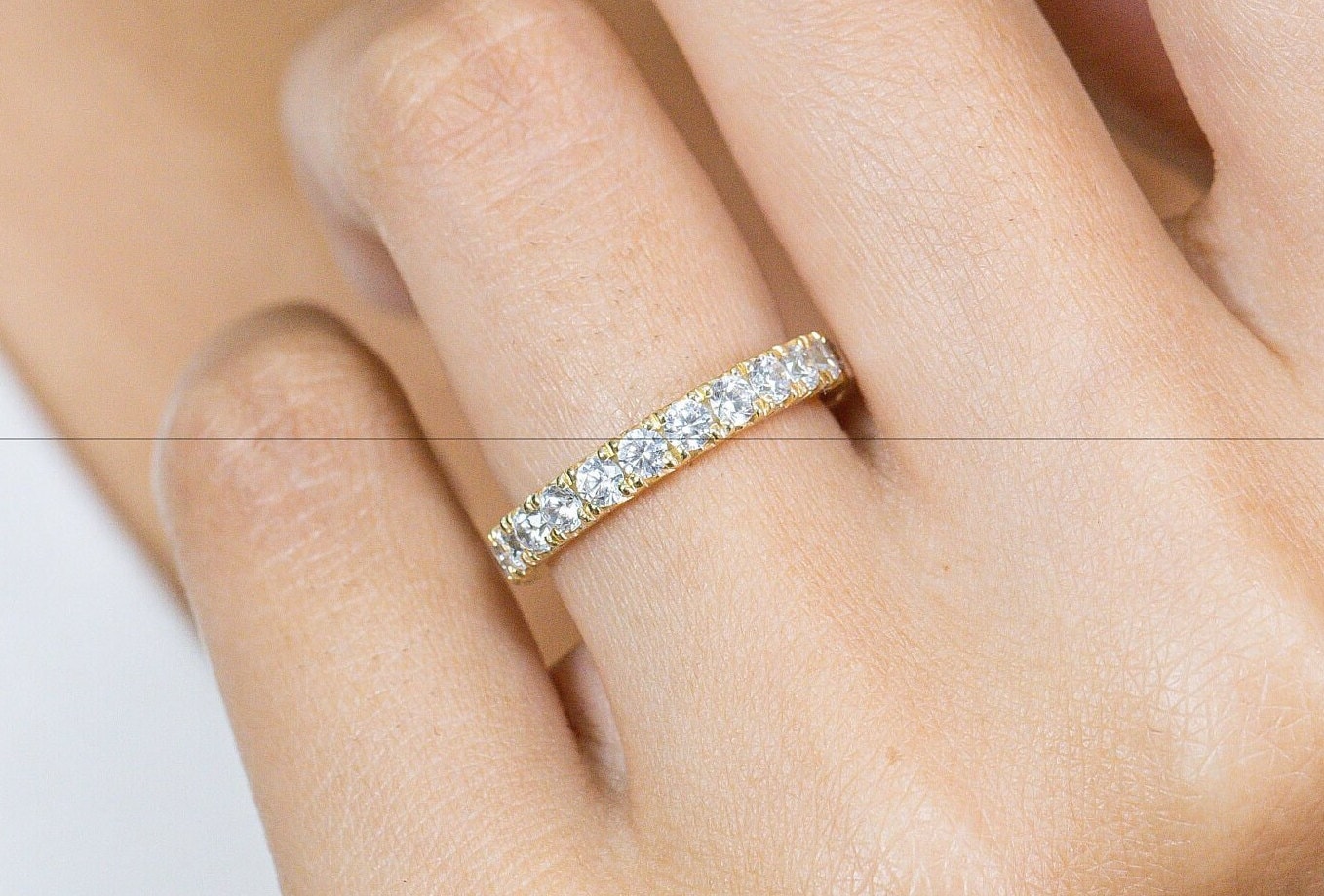 2.5 Mm Diamant Ehering, Voll Eternity Ring, 14K Solid Gold Pave Band, Stapelbarer Jubiläum Ring von QFineJewelry