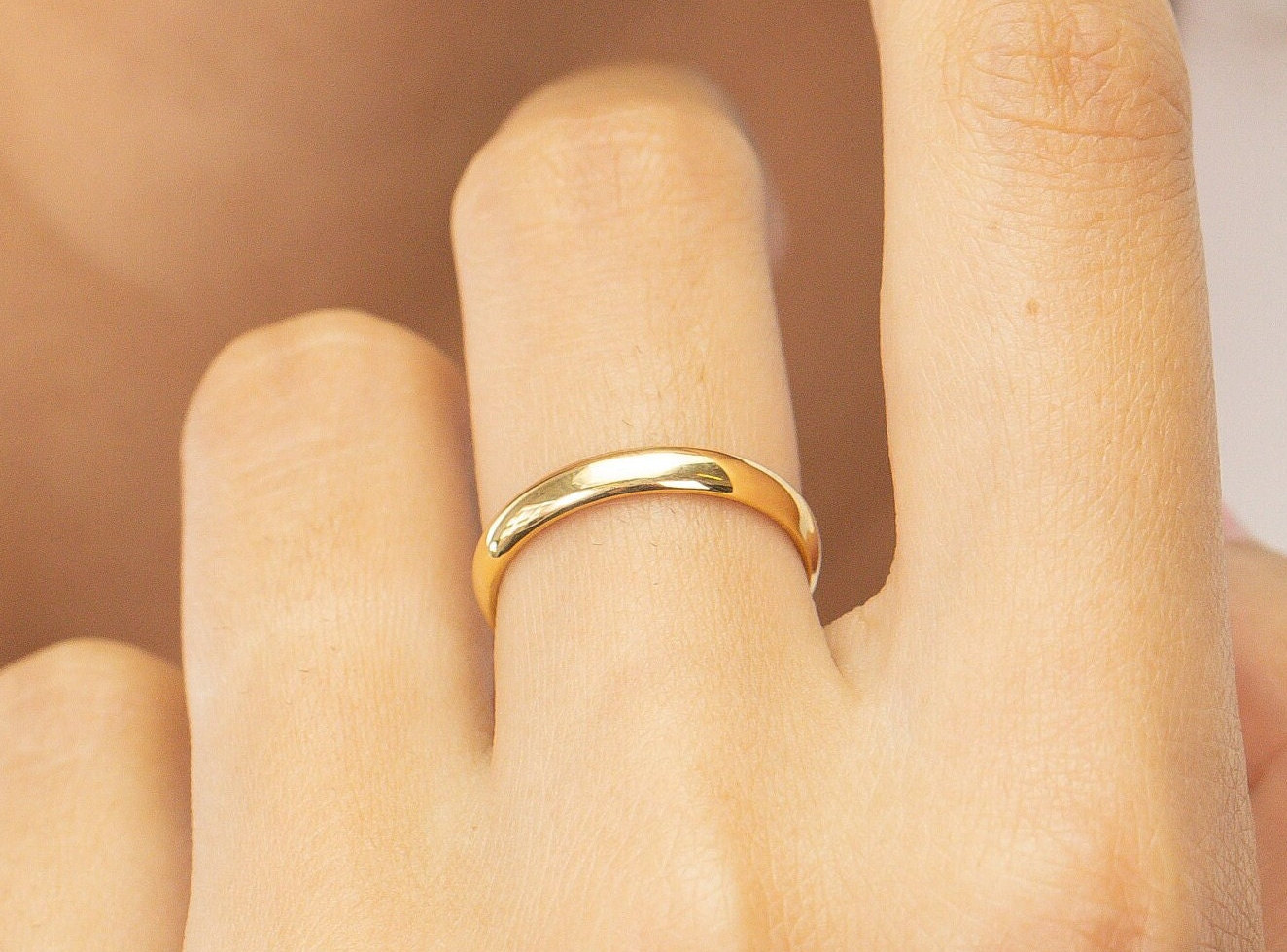 3mm Half Dom Plain Ehering, 14K Solid Gold Band, Herren Damen Einzigartiger Ehering von QFineJewelry