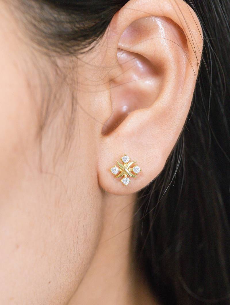 14K Gold Diamant Cluster Ohrringe Brautschmuck Geschenk von QFineJewelry