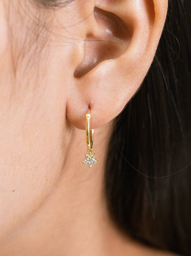 14K Gold Diamant Stern Creolen Baumeln Huggie Creolen von QFineJewelry