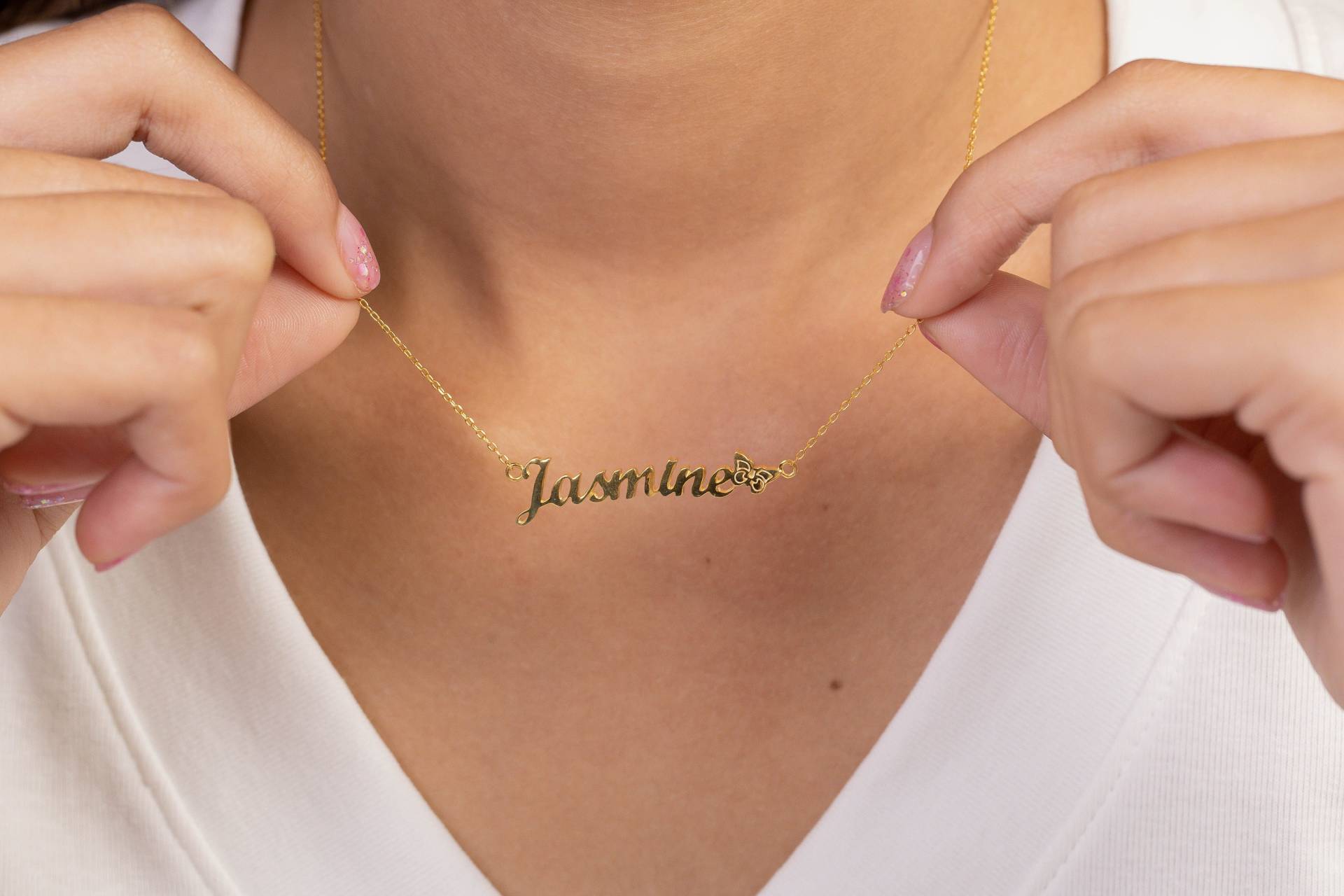 Jasmin Namenskette, Personalisierte Benutzerdefinierter Namensschmuck, Namenskette Für Frauen, Layering Halskette von QFineJewelry