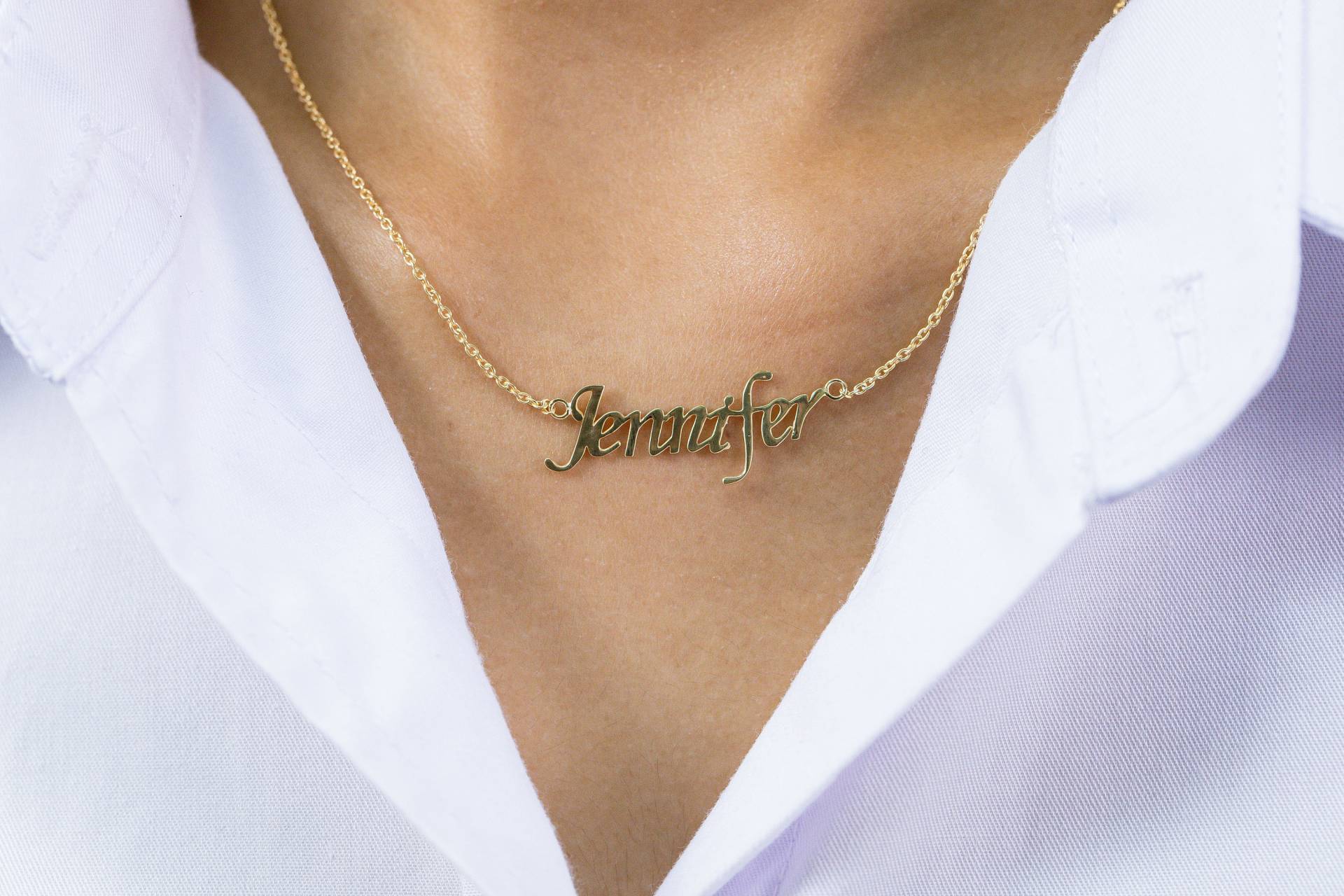 Jennifer Namensschild Halskette, Benutzerdefinierte Namensschmuck, Geschenke Für Sie, Personalisierte Halskette Frauen, Zierliche von QFineJewelry