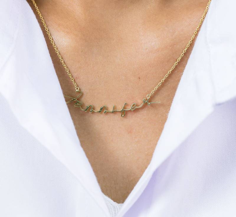 Personalisierte 14K Solid Gold Name Halskette Individuelles Brautgeschenk von QFineJewelry