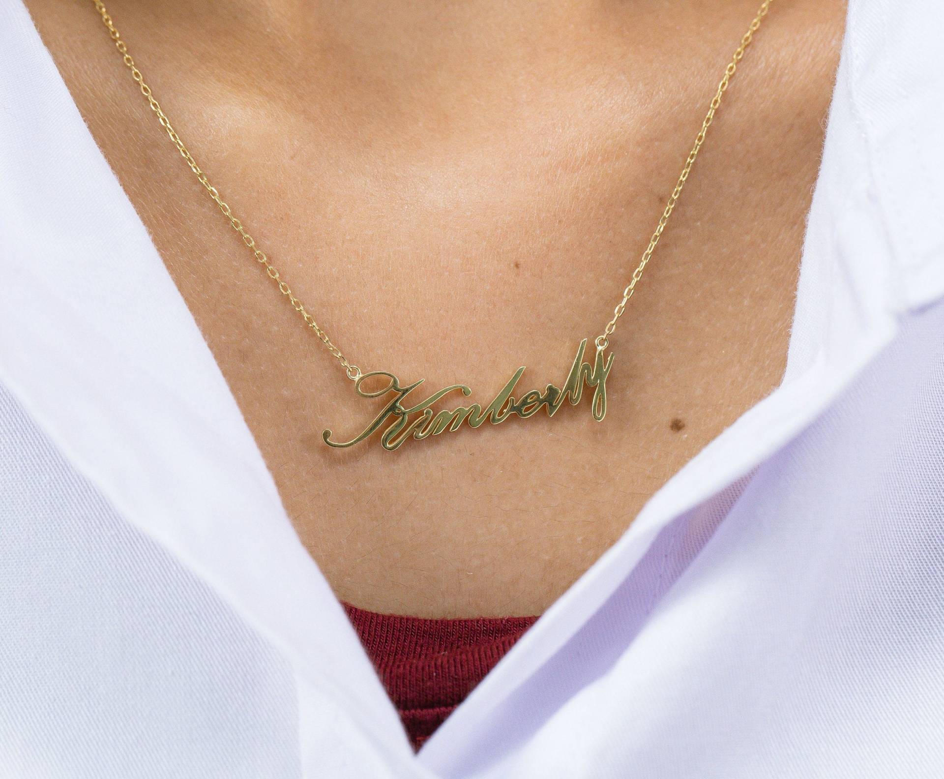 Personalisierte Namenskette, Kimberly Namenskette in 14K Gold, Anpassen Brautbenutzerdefinierte Halskette von QFineJewelry