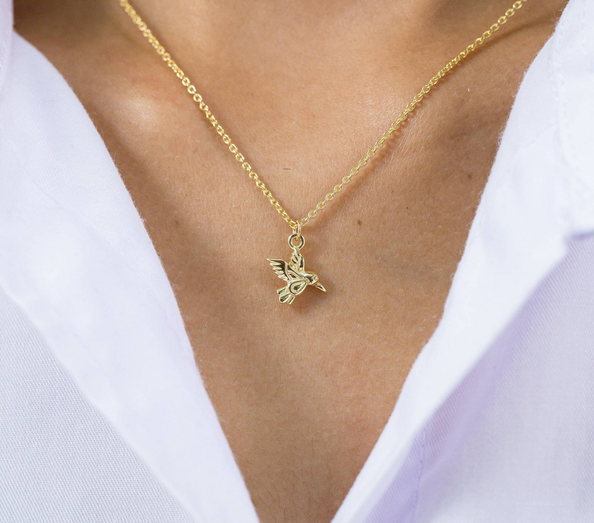 Zierliche Vogel-Halskette Aus 14K Gold, Geschenk Für Beste Freundin, Vogel-Charm-Halskette, Vogel-Liebhaber von QFineJewelry