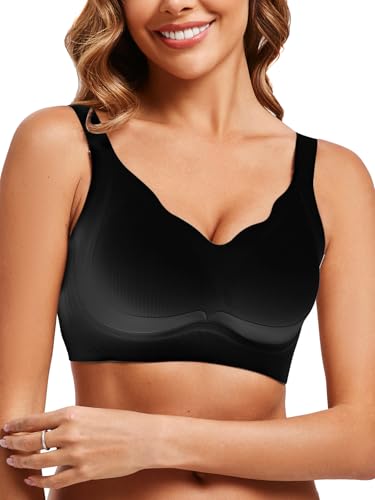 Anti-Sagging BH für Damen – Vollschalen BH ohne Bügel, kabellos, Push-Up Effekt (DE/NL/SE/PL, Alphanumerisch, M, Regular, Regular, Standard, Black) von QGEOJ