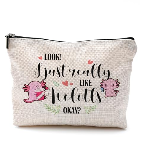 QGFM Axolotl Gifts Make-up-Kosmetiktasche – Axolotl Geschenke für Frauen und Mädchen, rosa süße Axolotl kleine Make-up-Tasche für Geldbörse, Geschenke für Axolotl-Liebhaber, I Just Really Like Axolotl von QGFM