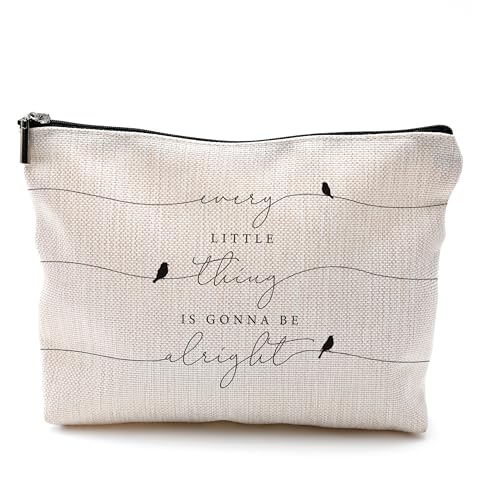 QGFM Inspirierende Make-up-Tasche mit Vogelmotiv, motivierendes Zitat, Kosmetiktasche für Frauen, Every Little Thing Is Gonna Be Alright Positiver Reißverschluss Make-up-Tasche von QGFM