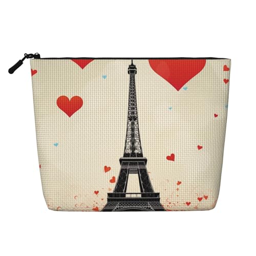 Cherry Blossom4 Kosmetiktasche für Damen - Tragbarer Reiseorganisator, Kulturbeutel mit Reißverschluss, Eiffelturm-Herz-Flugzeugmuster, Einheitsgröße von QGGHNISD
