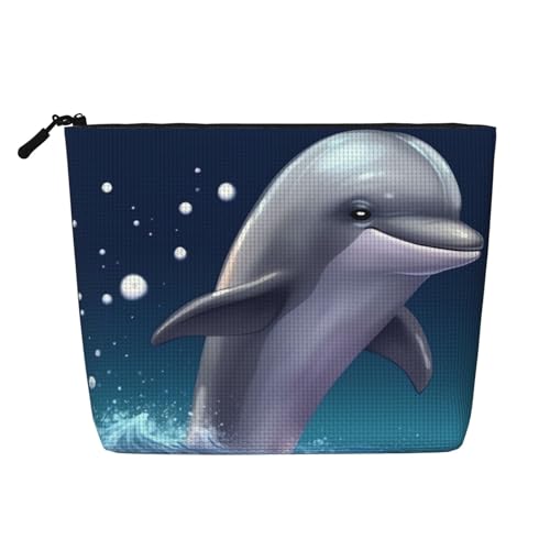 Cherry Blossom4 Kosmetiktasche für Damen - Tragbarer Reiseorganisator, Kulturbeutel mit Reißverschluss, Süßer Delfin mit Meerestieren, Einheitsgröße von QGGHNISD