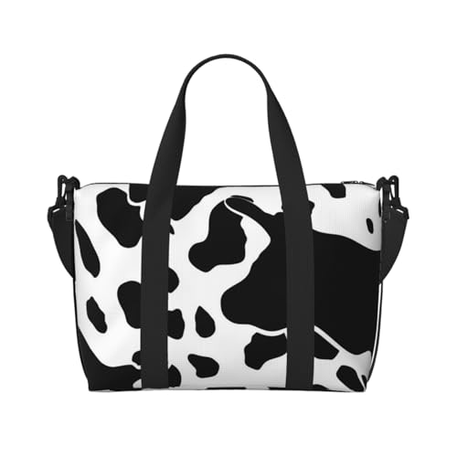 Dreamlike Sunset of A Sunflower Field Crossbody Reisetasche – Wasserabweisende Handgepäck-Handtasche, große Kapazität Turnbeutel, Schwarz-weißer Kuhdruck, Einheitsgröße von QGGHNISD