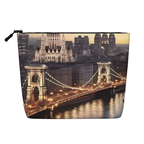 Korallenfarbene Muster Kosmetiktasche für Damen - Tragbarer Reise-Organizer Kulturbeutel mit Reißverschluss, Blick auf die Stadt, Einheitsgröße von QGGHNISD