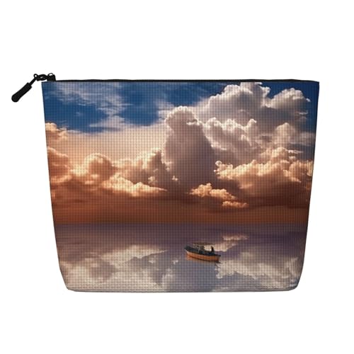 Korallenfarbene Muster Kosmetiktasche für Damen - Tragbarer Reise-Organizer Kulturbeutel mit Reißverschluss, Boot & Wolke, Einheitsgröße von QGGHNISD