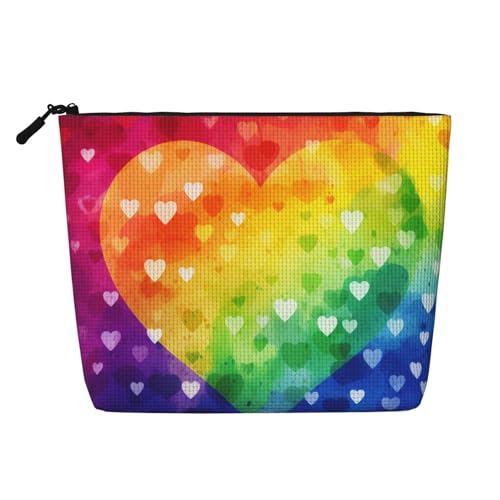 Korallenfarbene Muster Kosmetiktasche für Damen - Tragbarer Reise-Organizer Kulturbeutel mit Reißverschluss, Buntes Regenbogenherz, Einheitsgröße von QGGHNISD