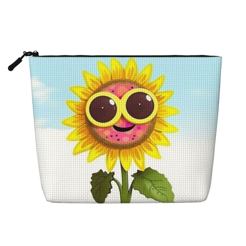 Korallenfarbene Muster Kosmetiktasche für Damen - Tragbarer Reise-Organizer Kulturbeutel mit Reißverschluss, Cartoon Sonnenblume, Einheitsgröße von QGGHNISD