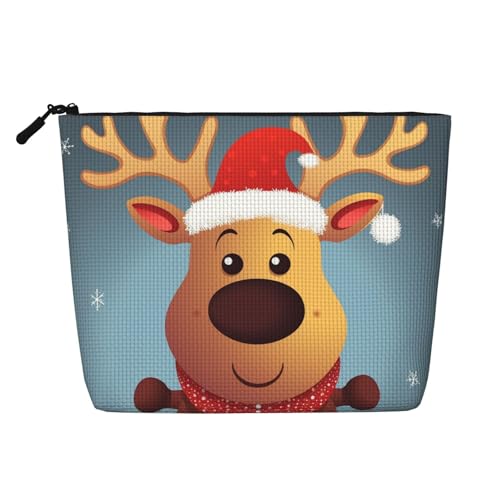 Kosmetiktasche mit Blumenverzierung, Herzform, für Damen, tragbarer Reise-Organizer, Kulturbeutel mit Reißverschluss, Niedliches Weihnachts-Rentier, Einheitsgröße von QGGHNISD