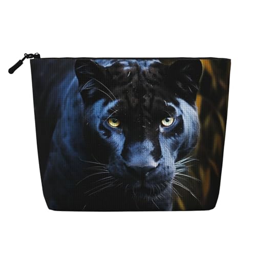 Kosmetiktasche mit Sonnenblumenmuster für Damen, tragbarer Reise-Organizer, Kulturbeutel mit Reißverschluss, Panther mit blauen Augen, Einheitsgröße von QGGHNISD