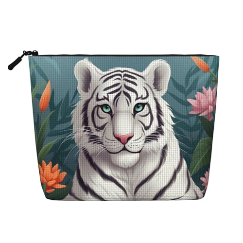 Kosmetiktasche mit Strandmotiv für Damen, tragbarer Reise-Organizer, Kulturbeutel mit Reißverschluss, Niedlicher weißer Tiger, Einheitsgröße Kosmetiktasche mit Strandmotiv für Damen, tragbarer Reise-Organizer, Kulturbeutel mit Reißverschluss, Niedlicher weißer Tiger, Einheitsgröße von QGGHNISD
