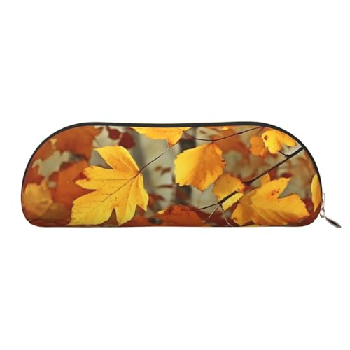 QGGHNISD Autumn Golden Leaves Halbrunder Organizer - Kompakte und tragbare Kosmetiktasche aus Leder mit Metallreißverschluss Stifttasche, geeignet für Studenten oder Büro von QGGHNISD