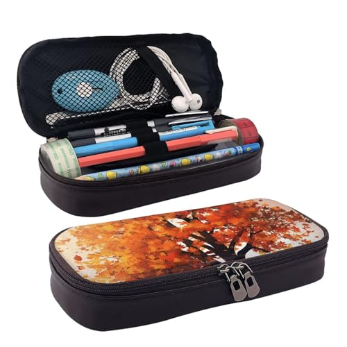 QGGHNISD Autumn Tree Federmäppchen aus Leder, große Kapazität, langlebig, für Studenten, Schreibwaren-Tasche, geeignet für Schreibwaren/Kosmetik/Kleinigkeiten, Herbstbaum, Einheitsgröße von QGGHNISD