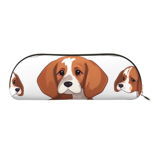 QGGHNISD Beagle Dog Halbrunder Organizer - Kompakte und tragbare Leder-Kosmetiktasche mit Metall-Reißverschluss, Stifttasche, geeignet für Studenten oder Büro von QGGHNISD