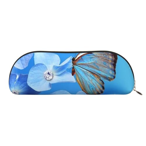 QGGHNISD Blue Butterfly Halbrunder Organizer - Kompakte und tragbare Kosmetiktasche aus Leder mit Metallreißverschluss Stifttasche, geeignet für Studenten oder Büro von QGGHNISD