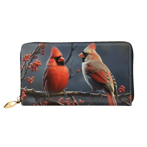 QGGHNISD Blue Dragonfly and Lotus Damen Lang Leder Geldbörse mit Reißverschluss Kartenfächer Bargeldfach Clutch Geldbörse, Rote Vögel, Einheitsgröße von QGGHNISD