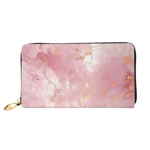 QGGHNISD Blue Dragonfly and Lotus Damen Lang Leder Geldbörse mit Reißverschluss Kartenfächer Bargeldfach Clutch Geldbörse, Textur Marmor Rosa, Einheitsgröße von QGGHNISD