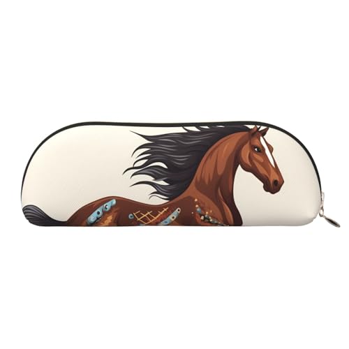 QGGHNISD Brown Horse Halbrunder Organizer - Kompakte und tragbare Kosmetiktasche aus Leder mit Metallreißverschluss, Stiftebeutel, geeignet für Studenten oder Büro von QGGHNISD
