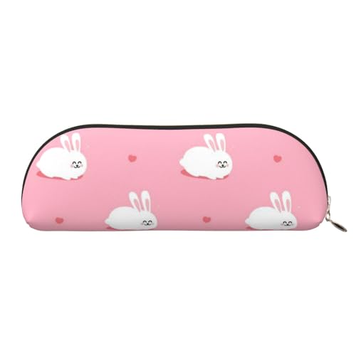 QGGHNISD Bunny Cute Half Round Organizer - Compact and Portable Leather Cosmetic Bag with Metal Zip Pen Pouch, Suitable for Students Or Office Use von QGGHNISD