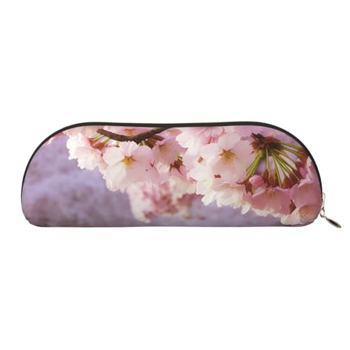 QGGHNISD Cherry Blossom Halbrunder Organizer - Kompakte und tragbare Kosmetiktasche aus Leder mit Metallreißverschluss Stifttasche, geeignet für Studenten oder Büro von QGGHNISD