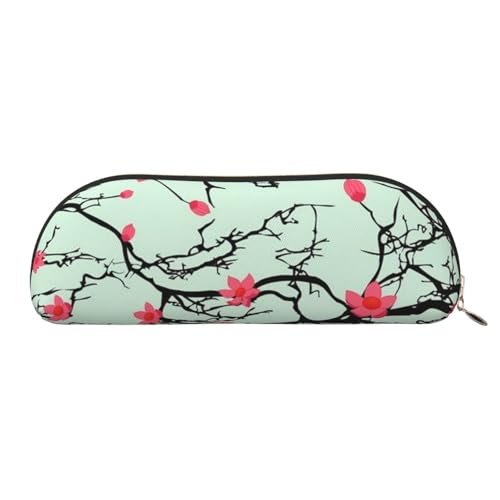 QGGHNISD Cherry Blossom Halbrunder Organizer - Kompakte und tragbare Kosmetiktasche aus Leder mit Metallreißverschluss Stifttasche, geeignet für Studenten oder Büro von QGGHNISD