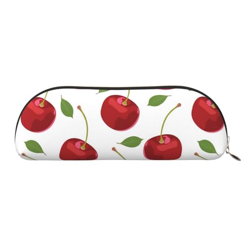 QGGHNISD Cherry Fruit Halbrunder Organizer - Kompakte und tragbare Kosmetiktasche aus Leder mit Metallreißverschluss Stifttasche, geeignet für Studenten oder Büro von QGGHNISD
